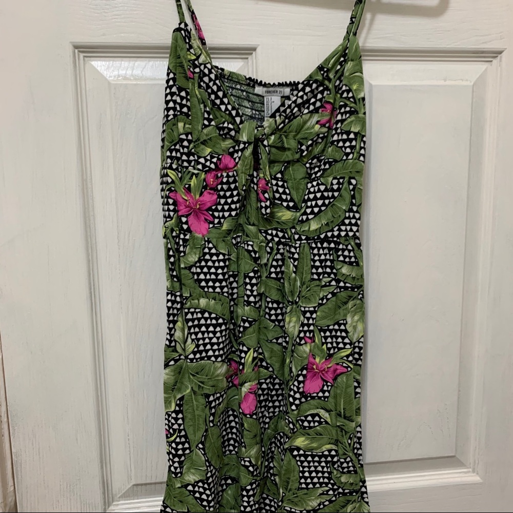 Green Leaf Floral Mini Dress